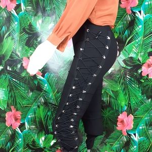 Lace up black leggings